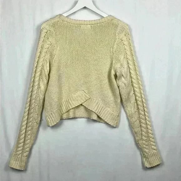 Silence & Noise Womens Sweater Cream M Cable Knit Sleeves Crop Pullover Casual - Picture 7 of 10